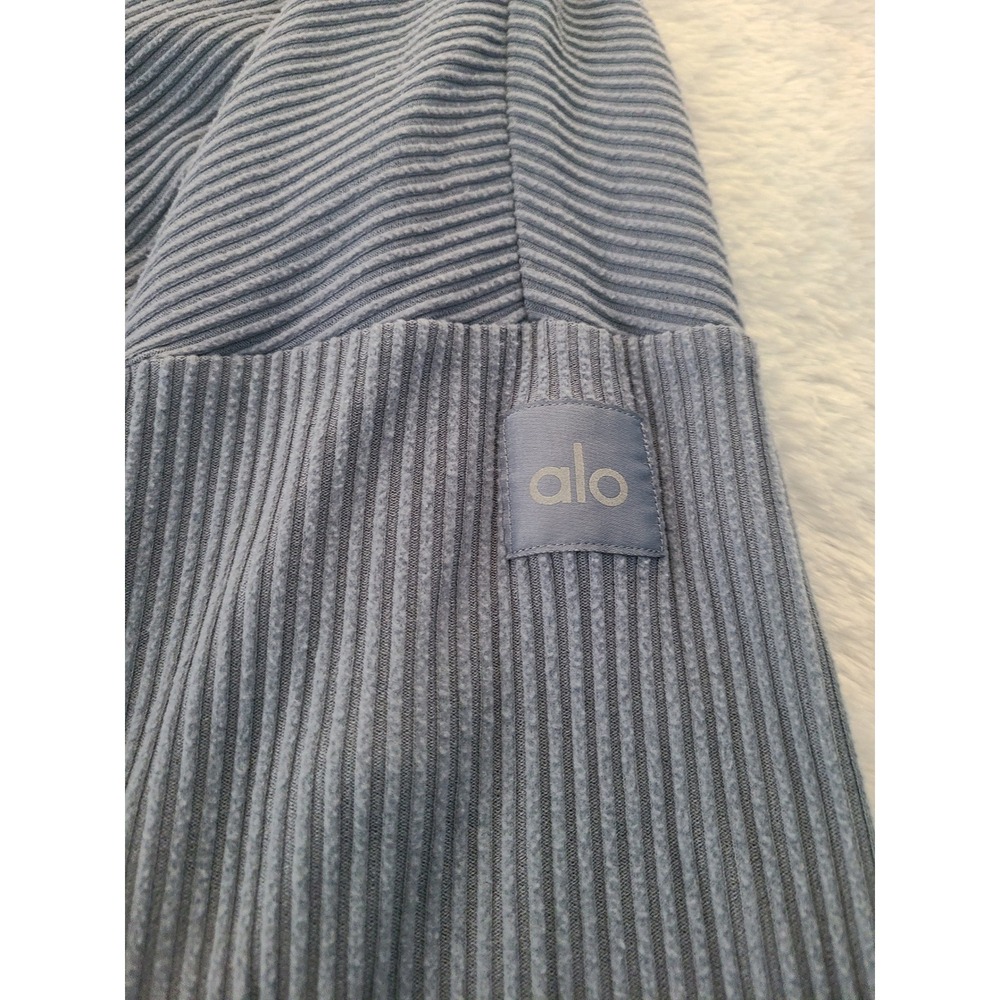 Alo Yoga Muse Hoodie Dusty Blue Ribbed Knit Cropped Pullover Sweatshirt Large - Picture 4 of 6